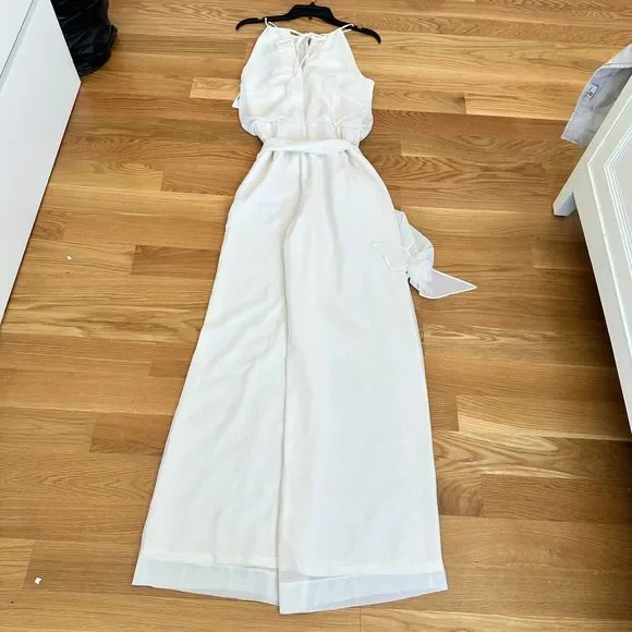Donna Morgan x BHLDN Jackie 6 Cream Crepe Belted Wedding Jumpsuit New